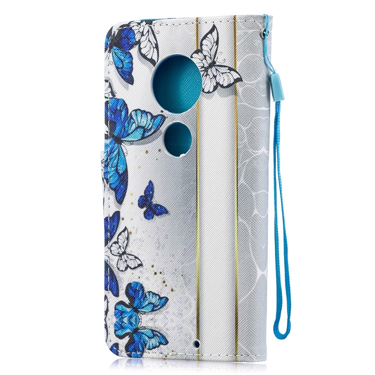 Pattern Printing Leather Wallet Case for Motorola Moto G7 / G7 Plus - Blue and White Butterflies-3