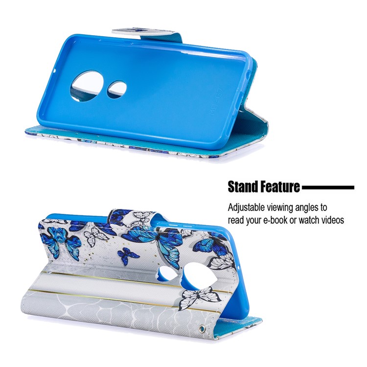 Pattern Printing Leather Wallet Case for Motorola Moto G7 / G7 Plus - Blue and White Butterflies-5