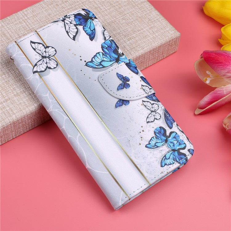 Pattern Printing Leather Wallet Case for Motorola Moto G7 / G7 Plus - Blue and White Butterflies-7