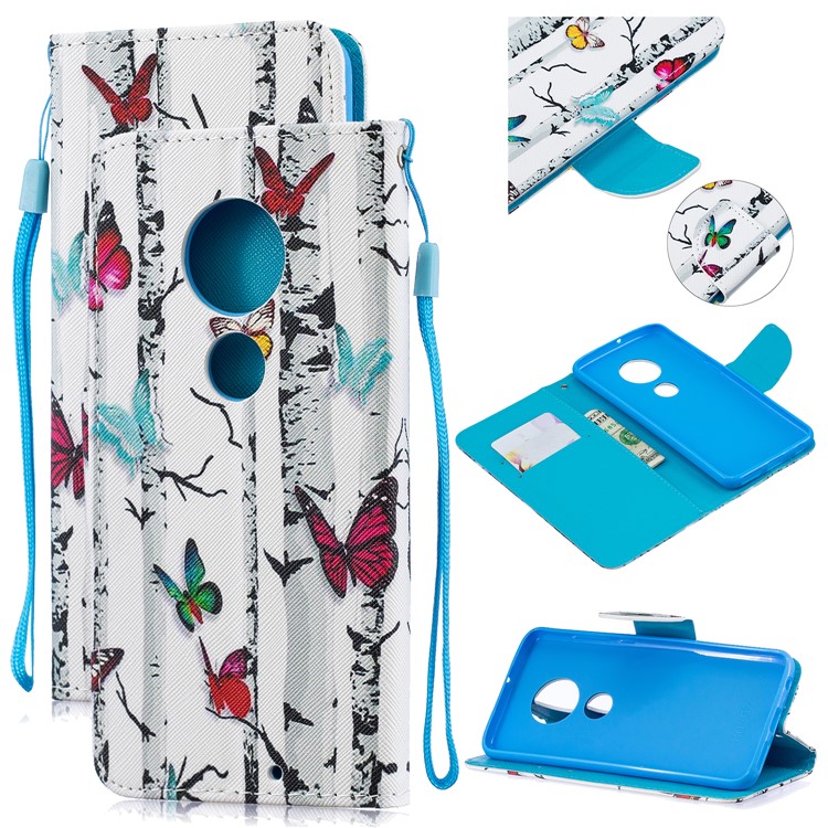Pattern Printing Leather Wallet Case for Motorola Moto G7 / G7 Plus - Colorized Butterfly-1