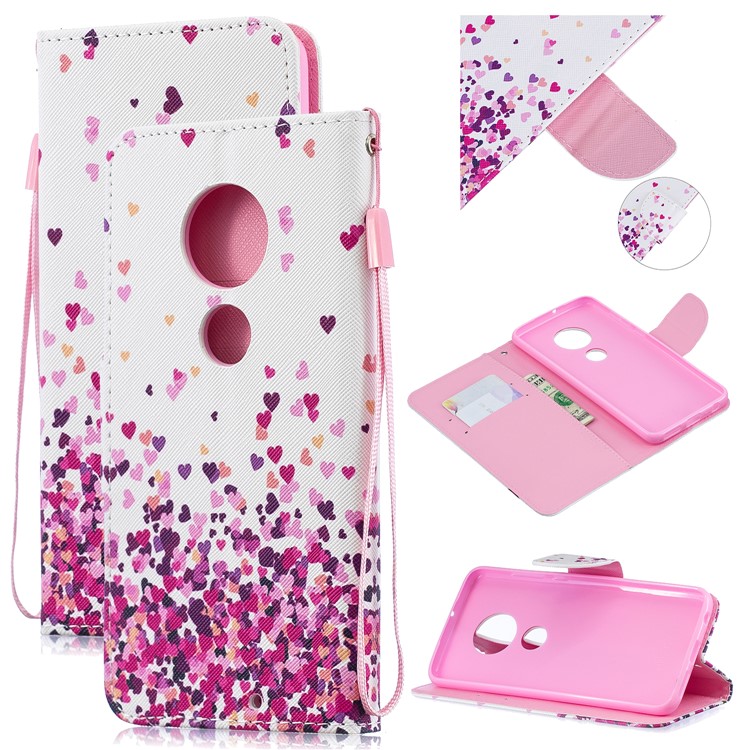 Pattern Printing Leather Wallet Case for Motorola Moto G7 / G7 Plus - Hearts-1