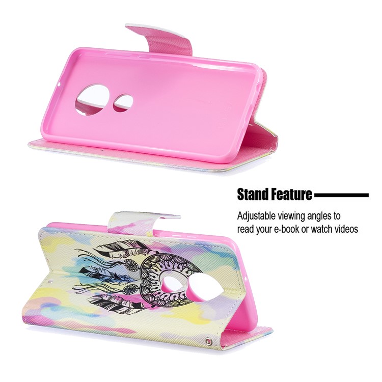 Pattern Printing Leather Wallet Case for Motorola Moto G7 / G7 Plus - Dream Catcher-5