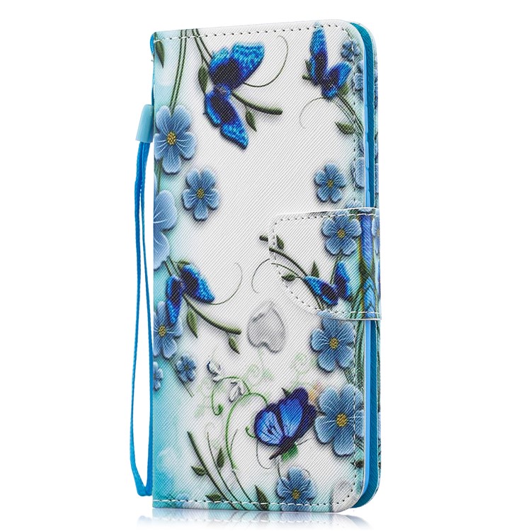Pattern Printing Leather Wallet Case for Motorola Moto G7 / G7 Plus - Blue Flower and Butterfly-2