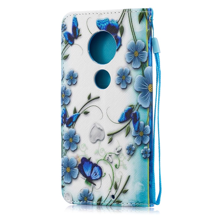 Pattern Printing Leather Wallet Case for Motorola Moto G7 / G7 Plus - Blue Flower and Butterfly-3