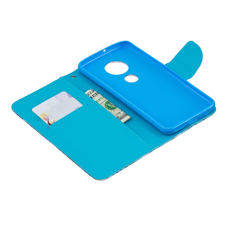 Pattern Printing Leather Wallet Case for Motorola Moto G7 / G7 Plus - Blue Flower and Butterfly-4