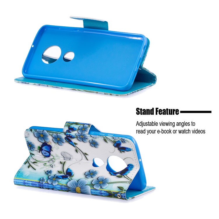 Pattern Printing Leather Wallet Case for Motorola Moto G7 / G7 Plus - Blue Flower and Butterfly-5