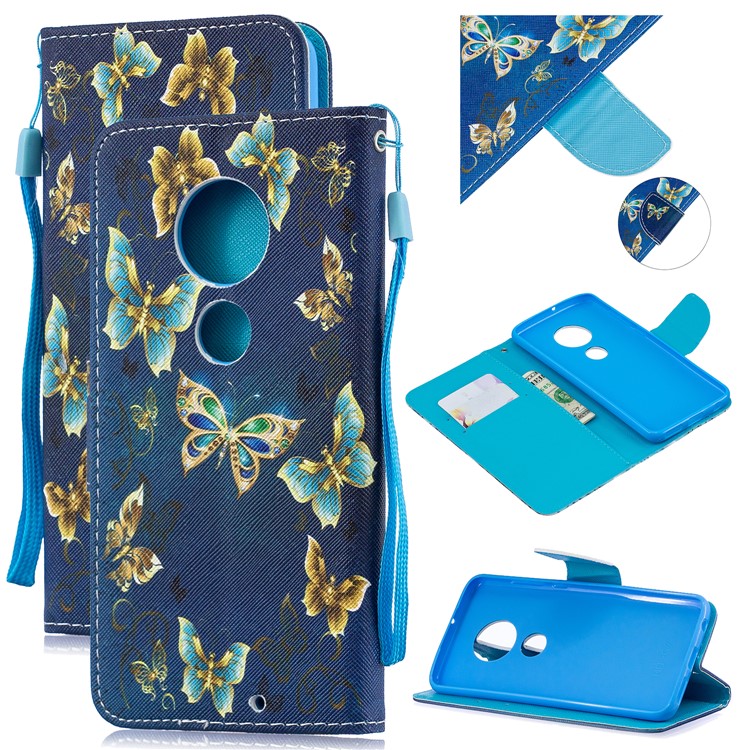 Pattern Printing Leather Wallet Case for Motorola Moto G7 / G7 Plus - Blue Butterflies-1
