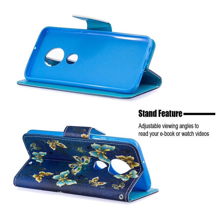 Pattern Printing Leather Wallet Case for Motorola Moto G7 / G7 Plus - Blue Butterflies-5