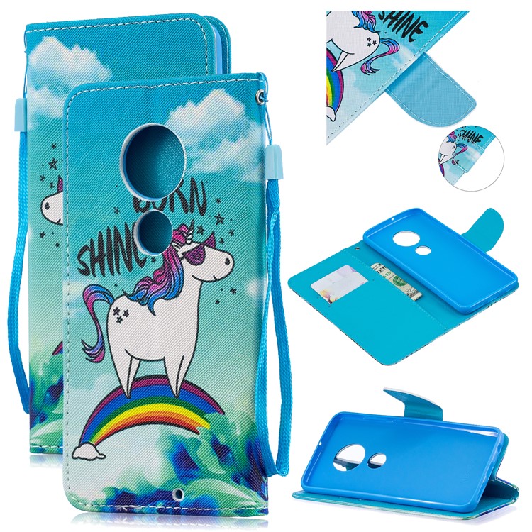 Pattern Printing Leather Wallet Case for Motorola Moto G7 / G7 Plus - Cute Unicorn-1