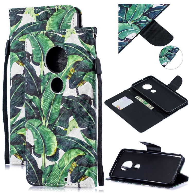 Pattern Printing Leather Wallet Case for Motorola Moto G7 / G7 Plus - Leaf-1