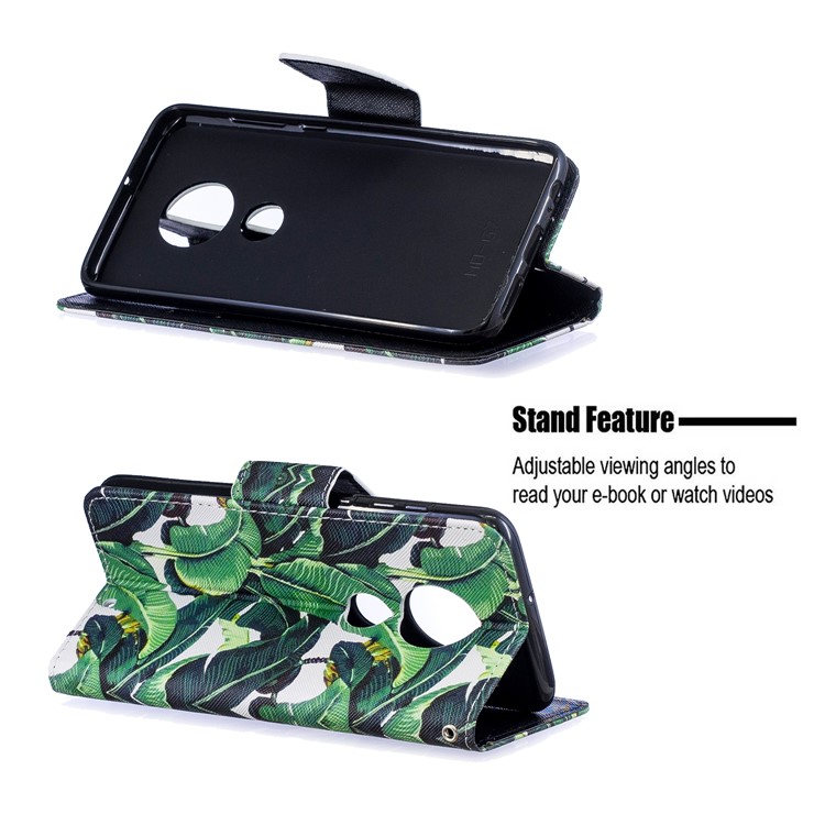 Pattern Printing Leather Wallet Case for Motorola Moto G7 / G7 Plus - Leaf-5