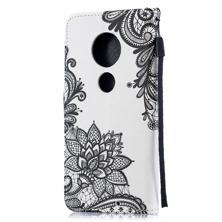 Pattern Printing Leather Wallet Case for Motorola Moto G7 / G7 Plus - Black Flower-3