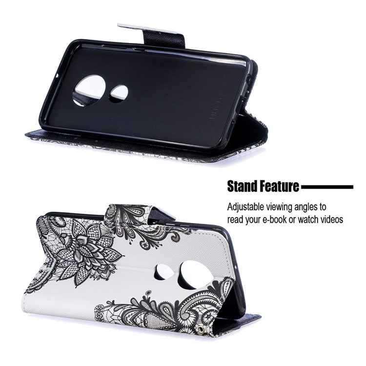 Pattern Printing Leather Wallet Case for Motorola Moto G7 / G7 Plus - Black Flower-5