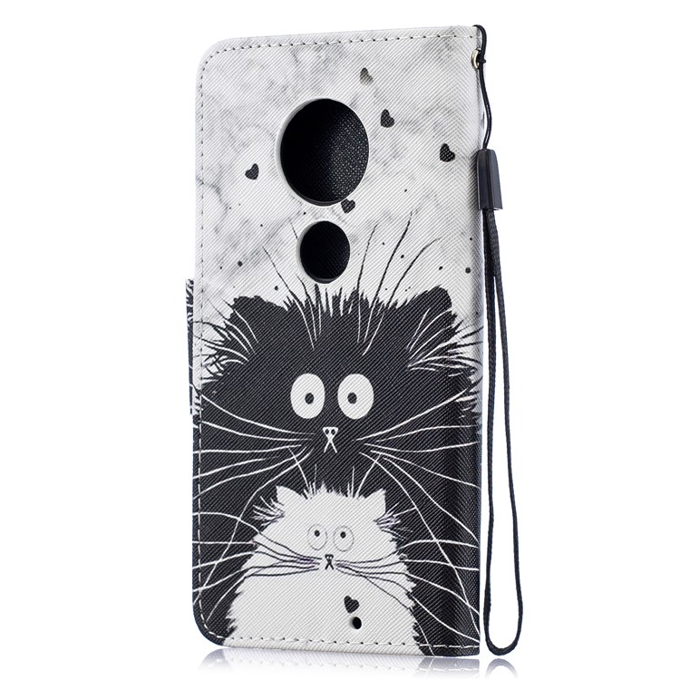 Pattern Printing Leather Wallet Case for Motorola Moto G7 / G7 Plus - Black and White Cat-3