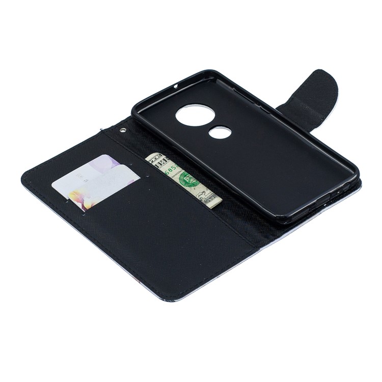 Pattern Printing Leather Wallet Case for Motorola Moto G7 / G7 Plus - Black and White Cat-4