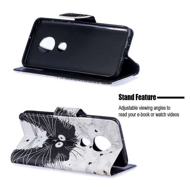 Pattern Printing Leather Wallet Case for Motorola Moto G7 / G7 Plus - Black and White Cat-5