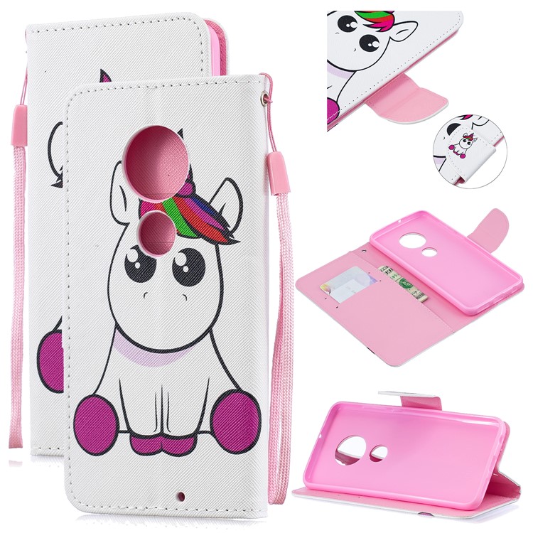 Pattern Printing Leather Wallet Case for Motorola Moto G7 / G7 Plus - Unicorn-1
