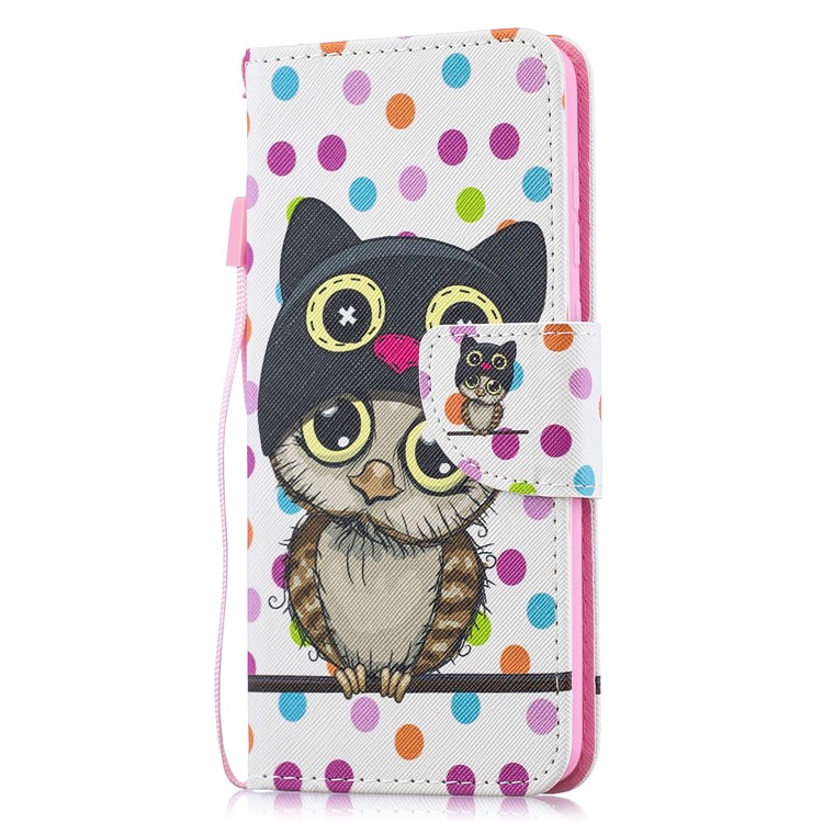 Pattern Printing Leather Wallet Case for Motorola Moto G7 / G7 Plus - Cartoon Owl and Dots-2