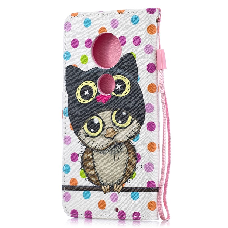 Pattern Printing Leather Wallet Case for Motorola Moto G7 / G7 Plus - Cartoon Owl and Dots-3