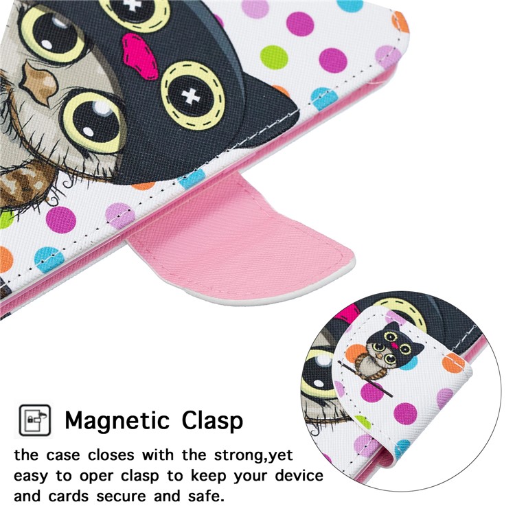 Pattern Printing Leather Wallet Case for Motorola Moto G7 / G7 Plus - Cartoon Owl and Dots-6