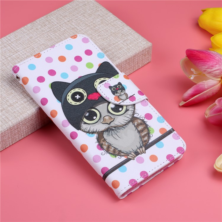 Pattern Printing Leather Wallet Case for Motorola Moto G7 / G7 Plus - Cartoon Owl and Dots-7