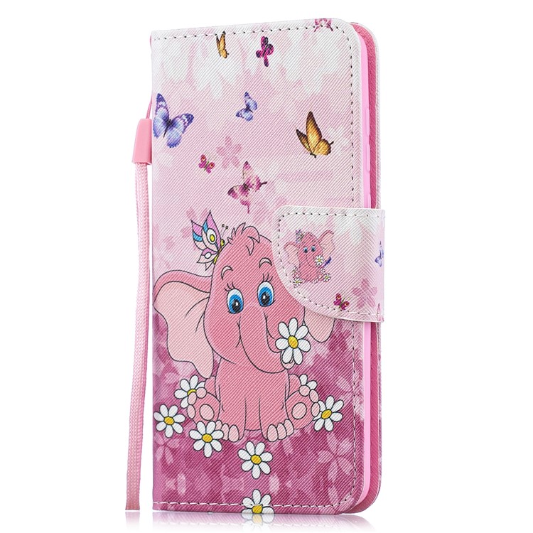 Pattern Printing Leather Wallet Case for Motorola Moto G7 / G7 Plus - Elephant and Flower-2