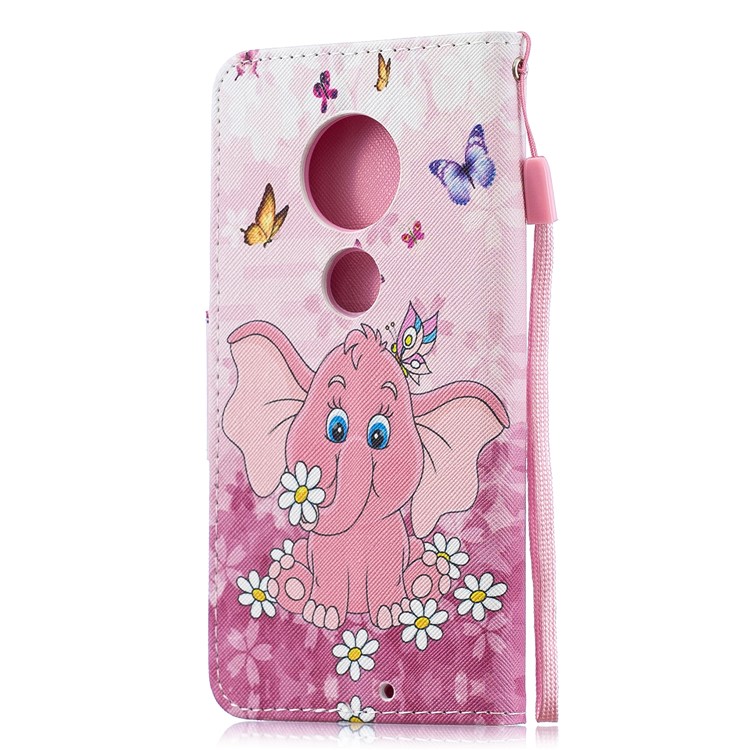 Pattern Printing Leather Wallet Case for Motorola Moto G7 / G7 Plus - Elephant and Flower-3