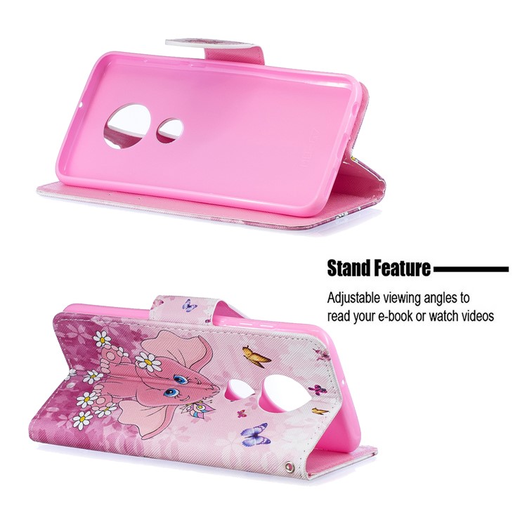 Pattern Printing Leather Wallet Case for Motorola Moto G7 / G7 Plus - Elephant and Flower-5