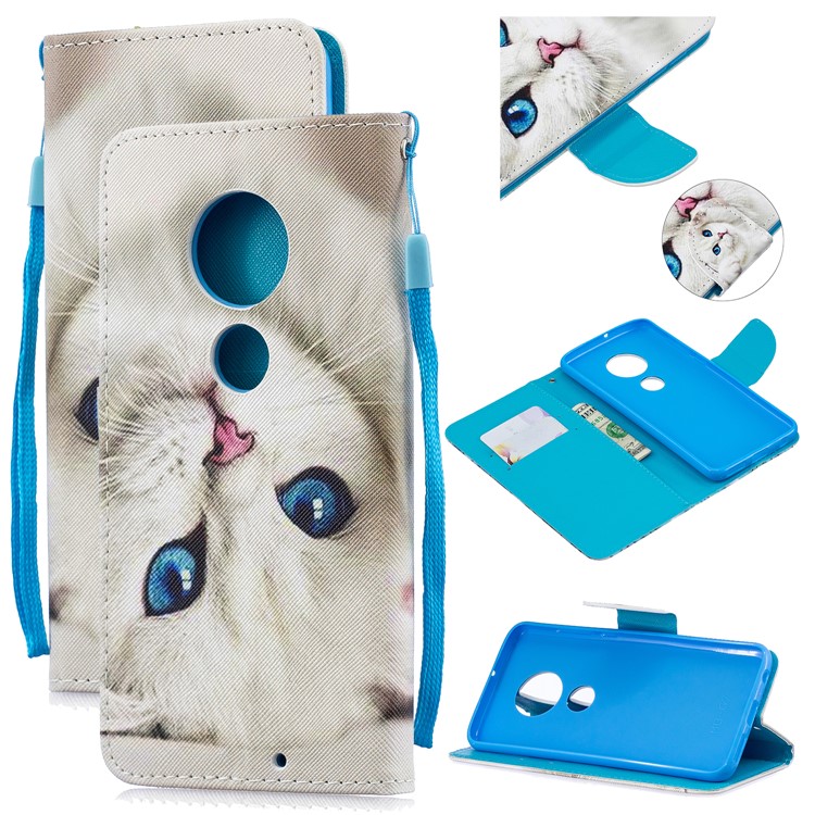 Pattern Printing Leather Wallet Case for Motorola Moto G7 / G7 Plus - White Cat-1