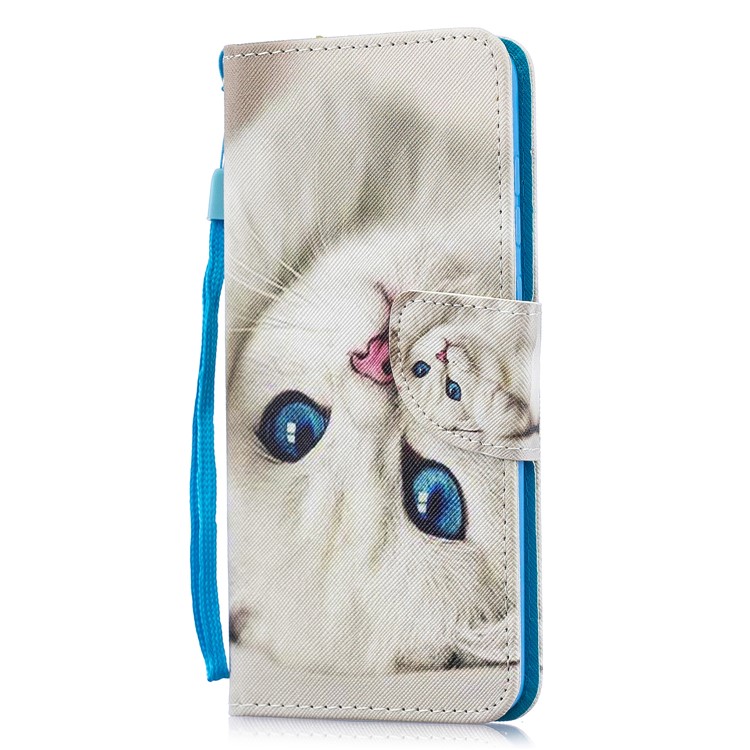 Pattern Printing Leather Wallet Case for Motorola Moto G7 / G7 Plus - White Cat-2