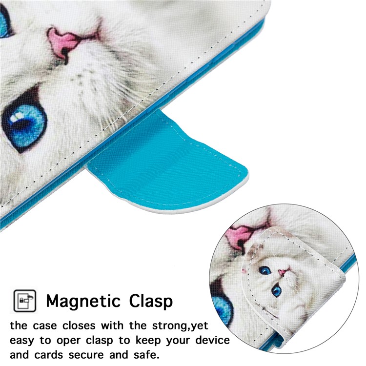 Pattern Printing Leather Wallet Case for Motorola Moto G7 / G7 Plus - White Cat-6