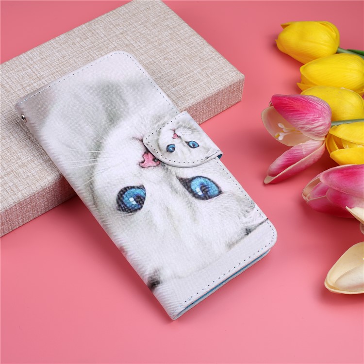 Pattern Printing Leather Wallet Case for Motorola Moto G7 / G7 Plus - White Cat-7
