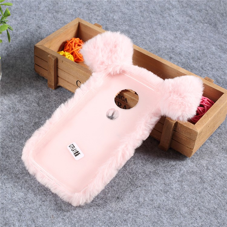 Cute 3D Pig Fluffy Fur Coated Rhinestone TPU Back Case for Motorola Moto G7 Play (EU Version) - Pink-2