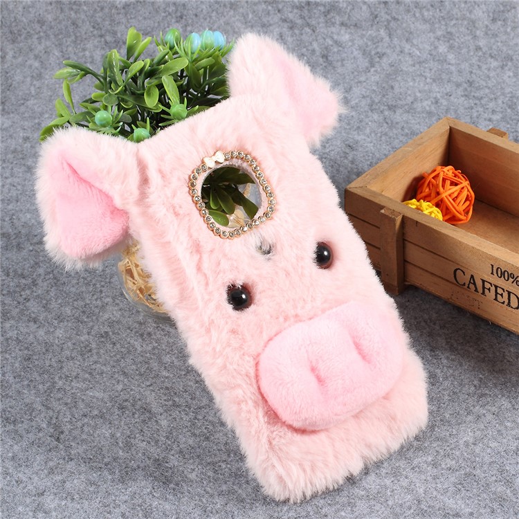 Cute 3D Pig Fluffy Fur Coated Rhinestone TPU Back Case for Motorola Moto G7 Play (EU Version) - Pink-3