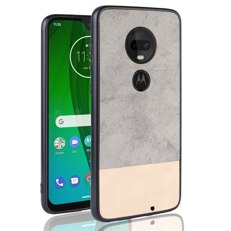 Bi-color Splicing PU Leather Coated PC TPU Hybrid Case Cover for Motorola Moto G7 Plus / Moto G7 - Grey-1
