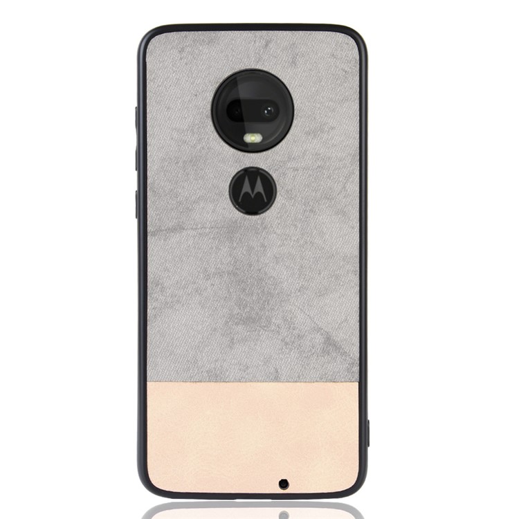 Bi-color Splicing PU Leather Coated PC TPU Hybrid Case Cover for Motorola Moto G7 Plus / Moto G7 - Grey-2