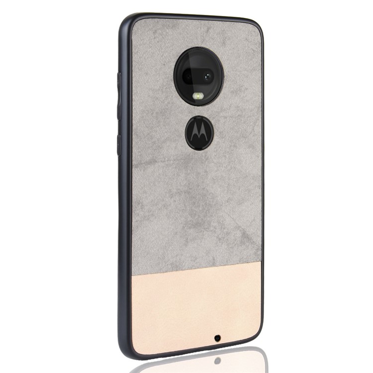 Bi-color Splicing PU Leather Coated PC TPU Hybrid Case Cover for Motorola Moto G7 Plus / Moto G7 - Grey-3