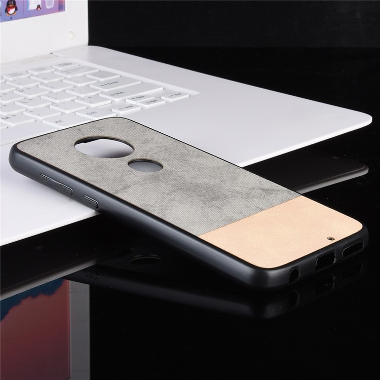 Bi-color Splicing PU Leather Coated PC TPU Hybrid Case Cover for Motorola Moto G7 Plus / Moto G7 - Grey-6