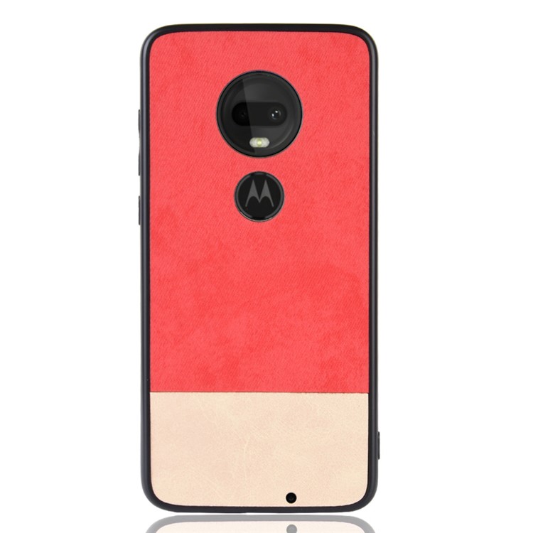 Bi-color Splicing PU Leather Coated PC TPU Hybrid Case Cover for Motorola Moto G7 Play / Moto G7 - Red-2