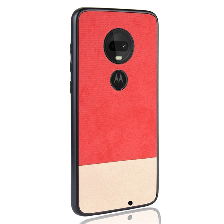 Bi-color Splicing PU Leather Coated PC TPU Hybrid Case Cover for Motorola Moto G7 Play / Moto G7 - Red-3