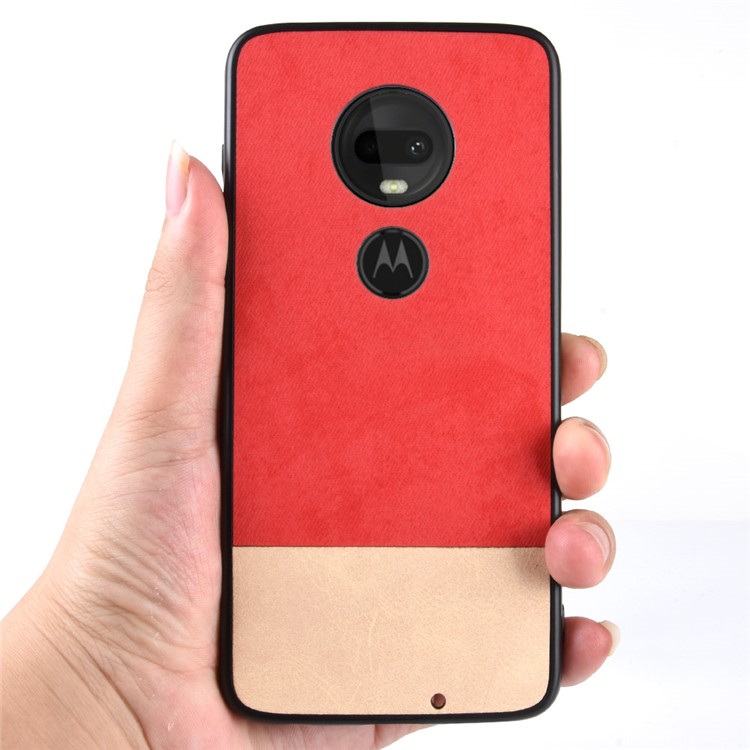Bi-color Splicing PU Leather Coated PC TPU Hybrid Case Cover for Motorola Moto G7 Play / Moto G7 - Red-4