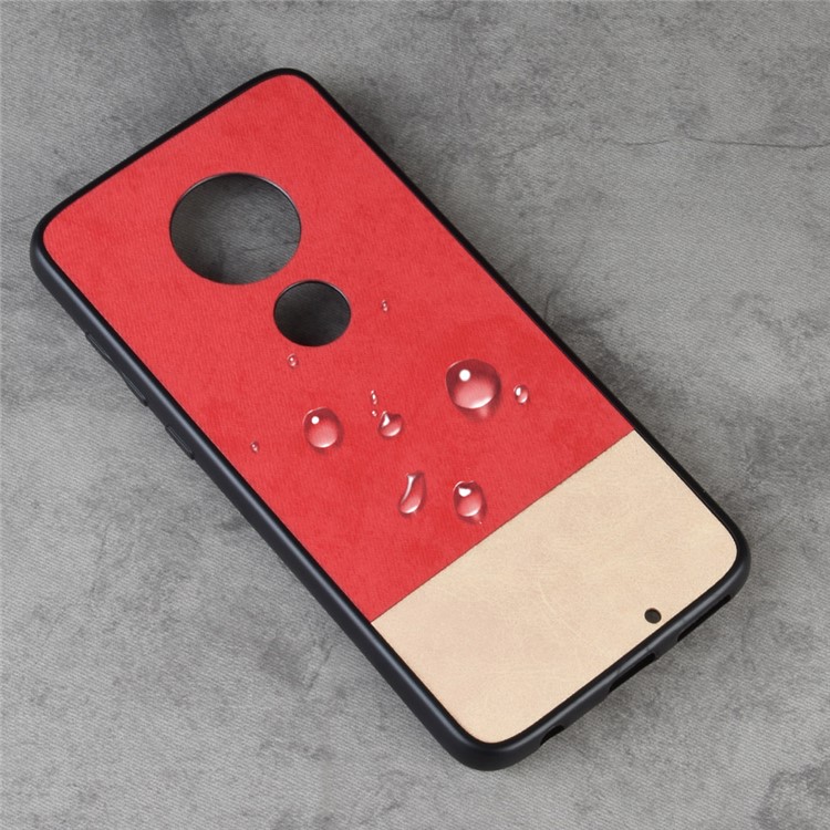 Bi-color Splicing PU Leather Coated PC TPU Hybrid Case Cover for Motorola Moto G7 Play / Moto G7 - Red-5