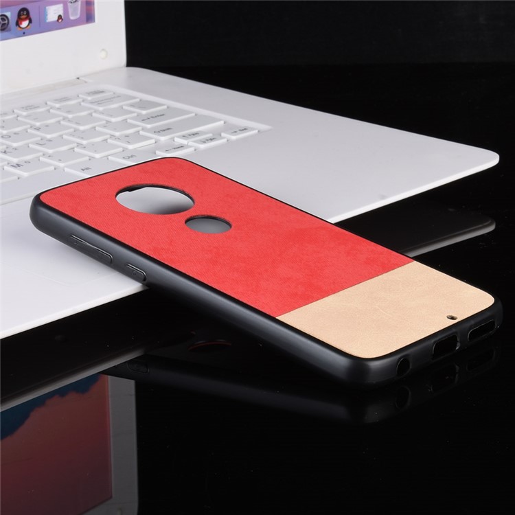 Bi-color Splicing PU Leather Coated PC TPU Hybrid Case Cover for Motorola Moto G7 Play / Moto G7 - Red-6