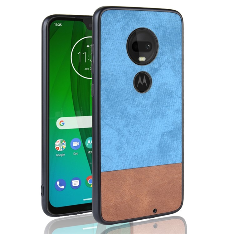 Bi-color Splicing PU Leather Coated PC TPU Hybrid Case Cover for Motorola Moto G7 Plus / Moto G7 - Blue-1