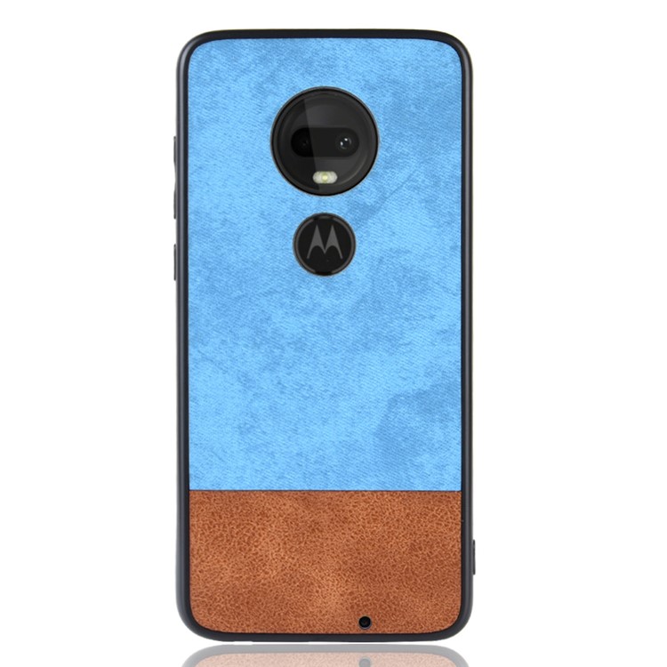 Bi-color Splicing PU Leather Coated PC TPU Hybrid Case Cover for Motorola Moto G7 Plus / Moto G7 - Blue-2