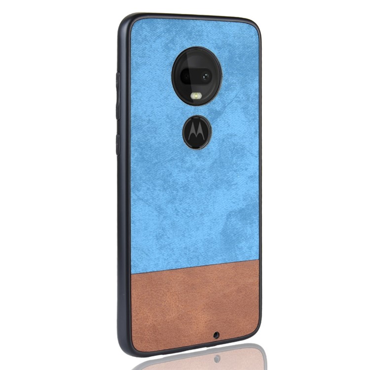 Bi-color Splicing PU Leather Coated PC TPU Hybrid Case Cover for Motorola Moto G7 Plus / Moto G7 - Blue-3