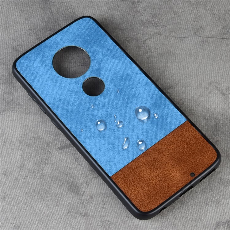 Bi-color Splicing PU Leather Coated PC TPU Hybrid Case Cover for Motorola Moto G7 Plus / Moto G7 - Blue-4