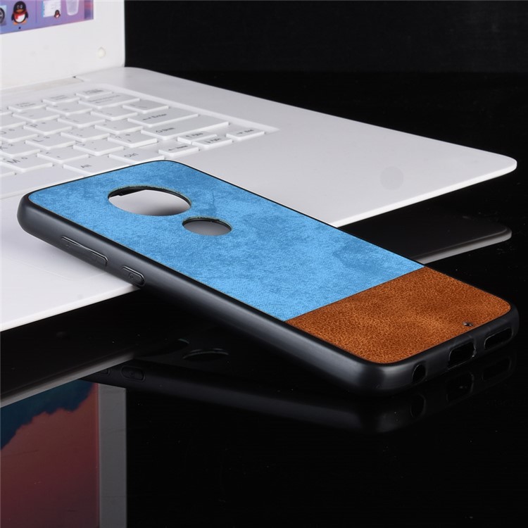 Bi-color Splicing PU Leather Coated PC TPU Hybrid Case Cover for Motorola Moto G7 Plus / Moto G7 - Blue-5