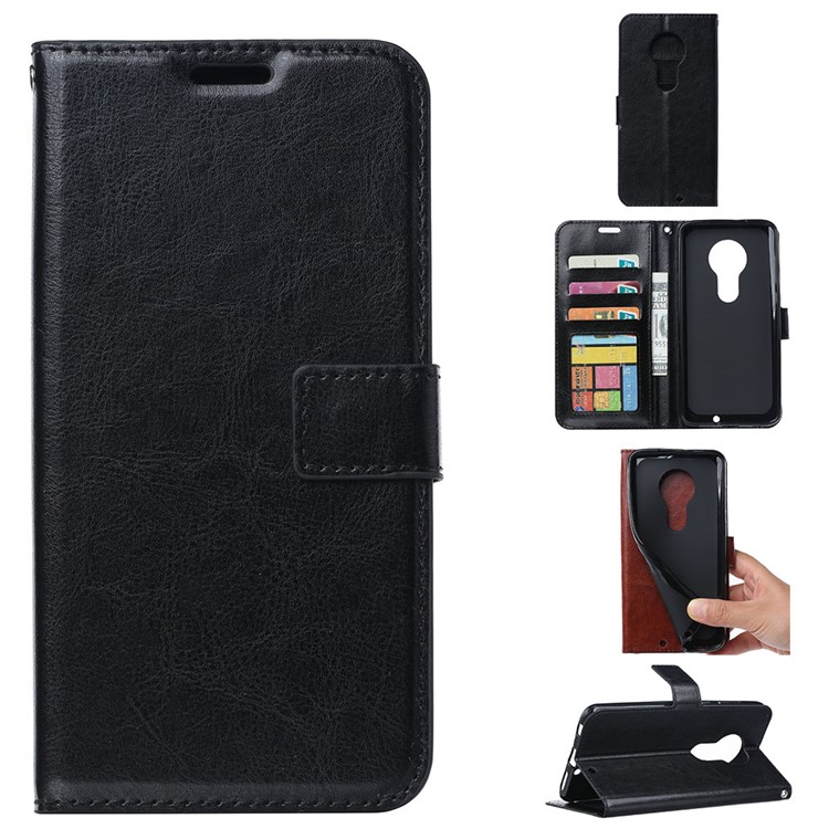 Crazy Horse Texture Wallet Leather Case with Stand for Motorola Moto G7/G7 Plus - Black-1