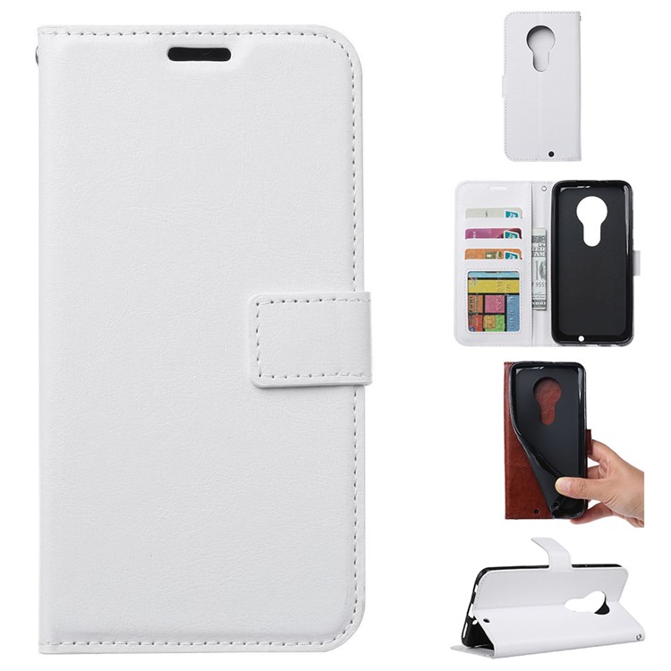 Crazy Horse Texture Wallet Leather Case with Stand for Motorola Moto G7/G7 Plus - White-1